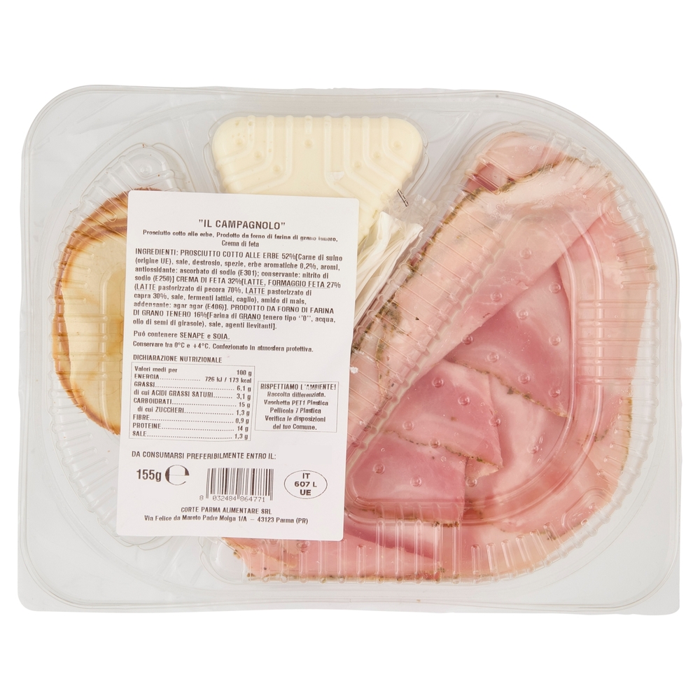 Amoretti Apri & Gusta Campagnolo Prosciutto cotto alle erbe, Crema di feta, Cerchi di grano 155 g